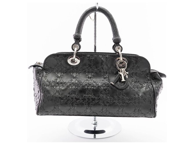 Christian Dior Dior handbag in black woven lambskin cane-style Leather  ref.177221