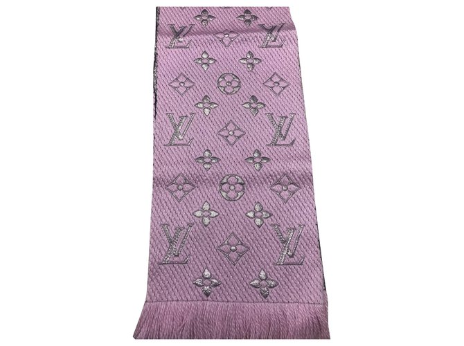 Sciarpa Louis Vuitton Logomania rosa Pink Silk Polyester Wool  ref.177223