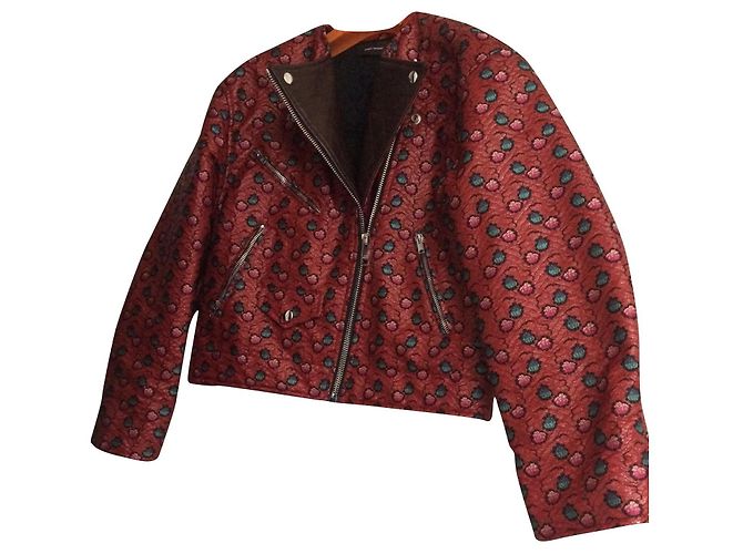 Isabel Marant Jacke Rot mit Lederrevers Gr. 40 Dunkelbraun