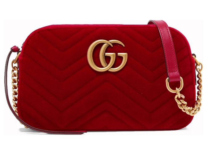 Gucci GG Marmont Crossbody Matelasse Velvet Small red Velours Rouge  ref.177439