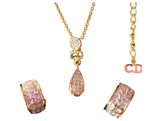 Christian Dior Adornment Necklace + Pendant + Earrings C.DIOR Golden Gold-plated  ref.175532