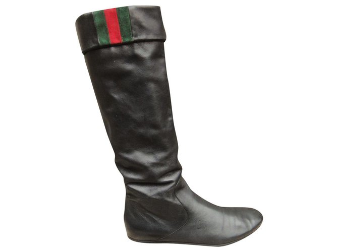 Gucci p flat boots 38,5 Black Lambskin  ref.177522
