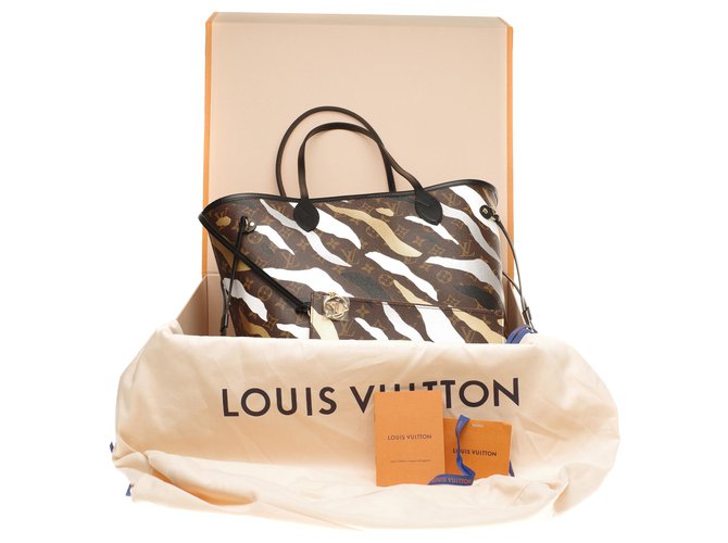 Louis Vuitton Neverfull MM série limitada League of legends (LOL), conjunto completo Marrom Preto Branco Bege Couro Lona  ref.177560