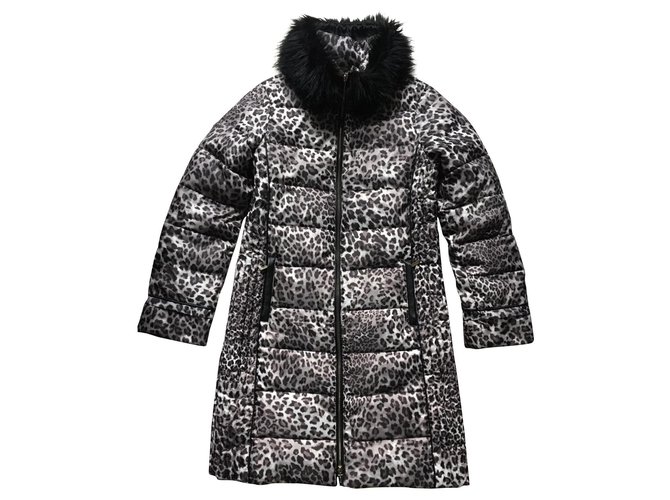 Autre Marque Morgan leopard down jacket 38 Black Beige Polyester  ref.177564
