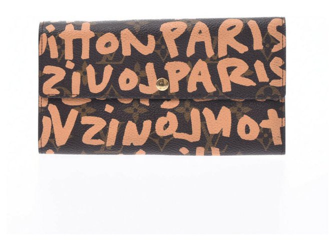 Louis Vuitton Graffiti Geldbörse Braun Leinwand  ref.177588