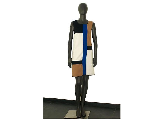 Abito Diane Von Furstenberg Mondrian Multicolore Nero Blu Crudo Caramello