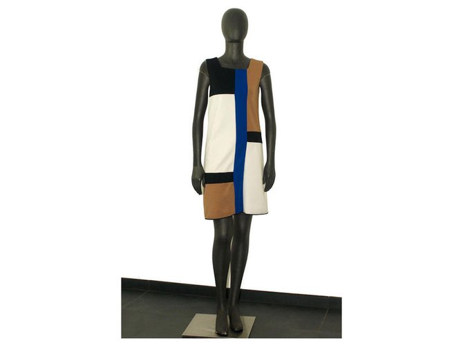 Diane Von Furstenberg DvF Mondrian bleu Viscose Elasthane Polyamide Noir Écru Caramel  ref.177720