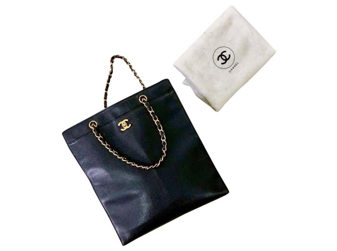 Coco Handle Chanel Vintage Tote Bag Black Leather  ref.177766