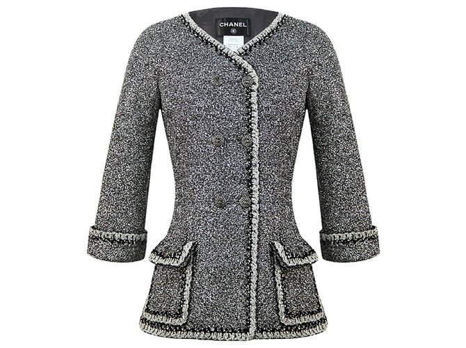 Chanel giacca in tweed bouclé metallizzato Argento  ref.177769