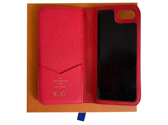 Louis Vuitton IPhone Hülle 8 Rot Leinwand  ref.177782