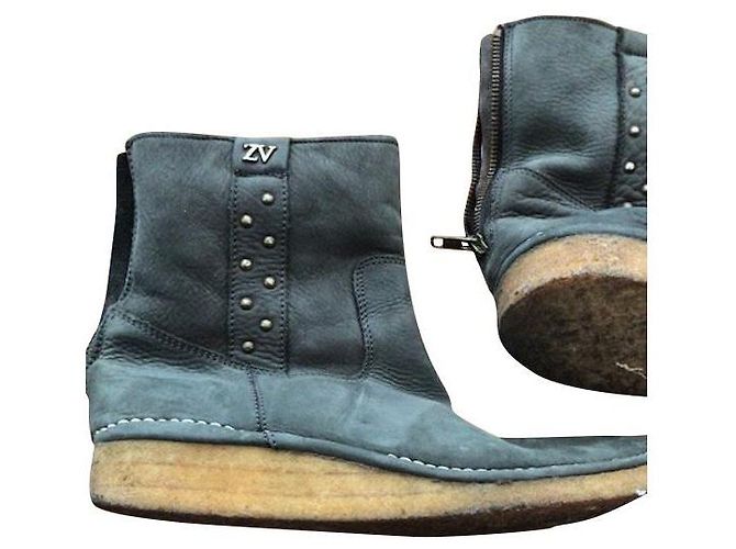 Zadig & Voltaire Stiefeletten Wildleder Dunkelgrau 38 Anthrazitgrau