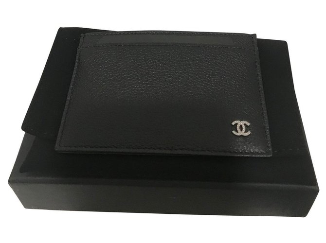 CHANEL CARD HOLDER IN BLACK GRAINED LEATHER . New never served Hazelnut  ref.177894
