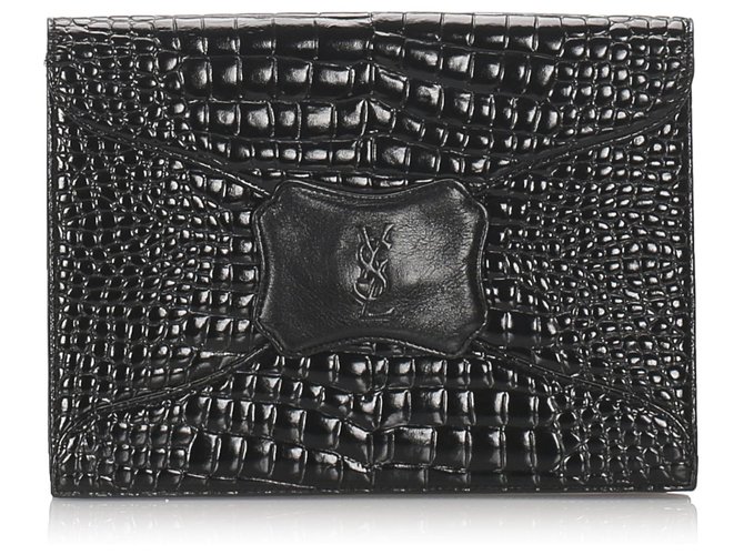 Yves Saint Laurent Bolso de embrague de charol en relieve negro YSL Cuero  ref.177912