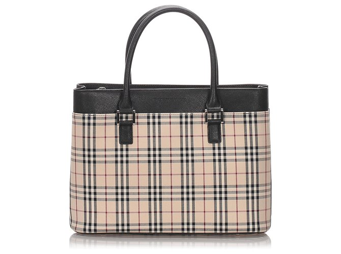Burberry Brown House Check Canvas Tote Bag Multiple colors Beige Leather Cloth Pony-style calfskin Cloth  ref.177917