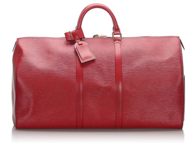 Louis Vuitton Red Epi Keepall 55 Rosso Pelle  ref.177943