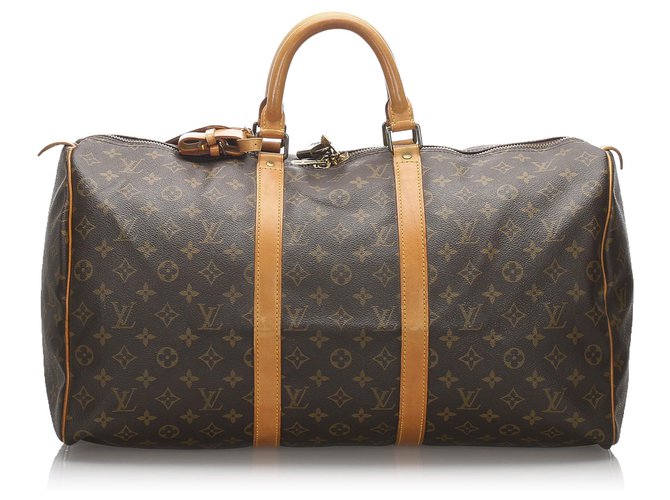 Louis Vuitton Brown Monogram Keepall 50 Leather Cloth  ref.177952