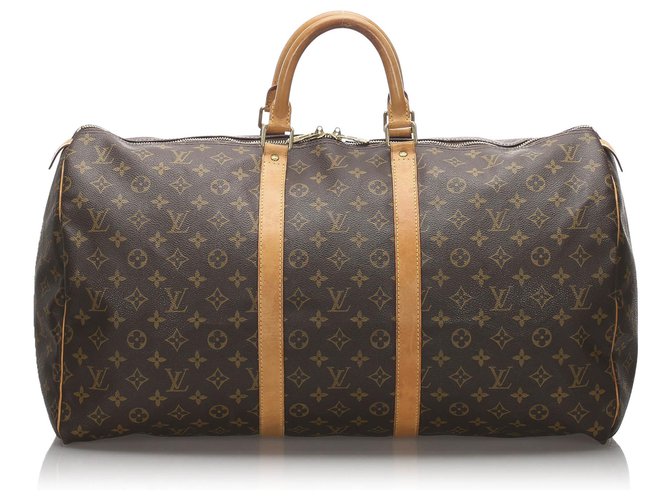 Louis Vuitton Brown Monogram Keepall 55 Leather Cloth  ref.177969