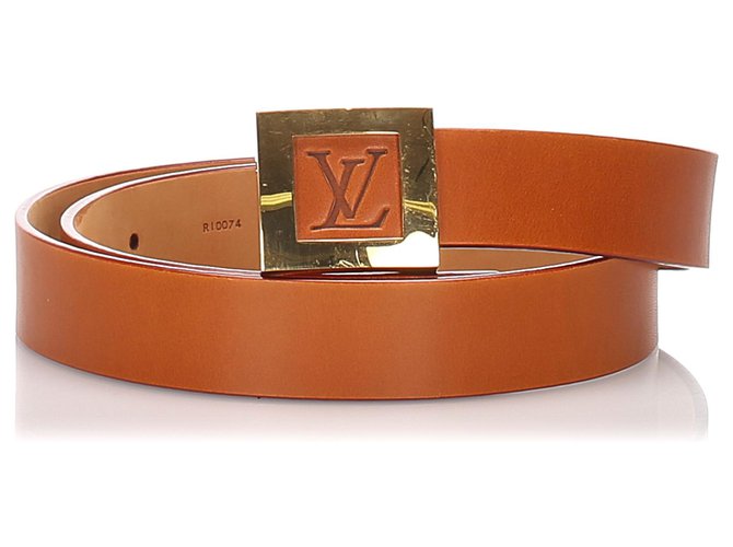 Louis Vuitton Orange Leather Belt Golden Metal Pony-style calfskin  ref.177972 - Joli Closet