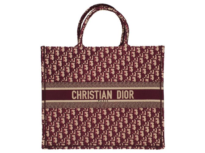 Christian Dior Sacola do GM Christian Book Dior em lona oblíqua do monograma de Borgonha, Nova Condição Bordeaux  ref.178036
