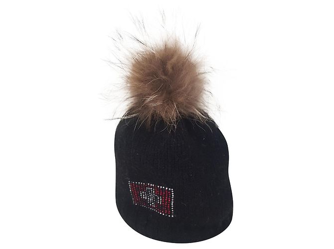 Autre Marque Gorro de raposa com pompon e bandeira da Suíça em strass preto