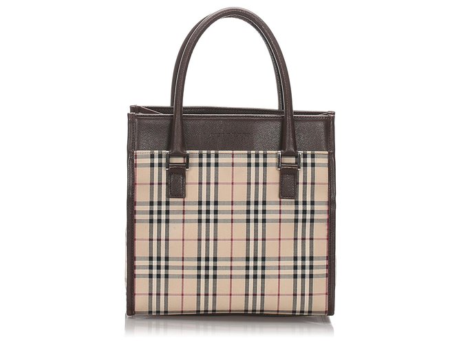 Burberry Brown House Check Canvas Tote Bag Multiple colors Beige Leather Cloth Pony-style calfskin Cloth  ref.178235