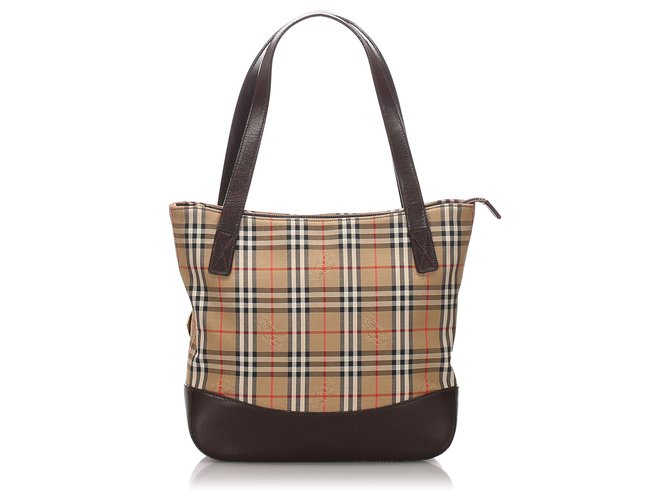 Burberry Brown House Check Canvas Tote Bag Multiple colors Beige Leather Cloth Pony-style calfskin Cloth  ref.178238