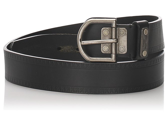 Louis Vuitton Black Leather Belt Silvery Metal Pony-style calfskin  ref.178258
