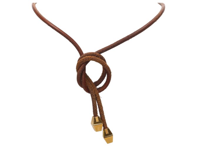 Hermès Hermes Brown Loop Tie Choker Necklace Leather Pony-style calfskin  ref.178259