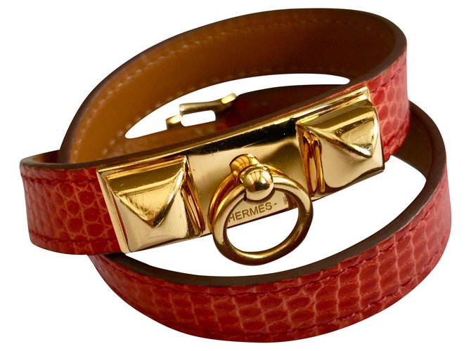 Hermès - Rivale - Red - Lizard Exotic leather  ref.178328