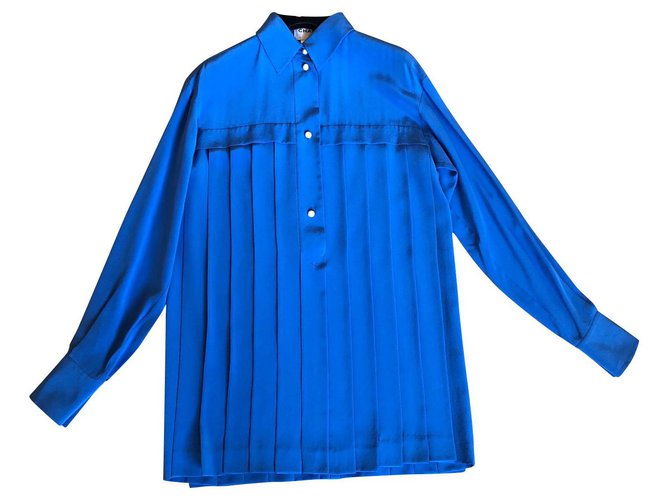 Chanel robe plissée en soie bleue  ref.178338