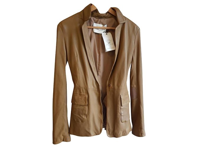 Day Birger & Mikkelsen Leather and Wool Jacket Khaki