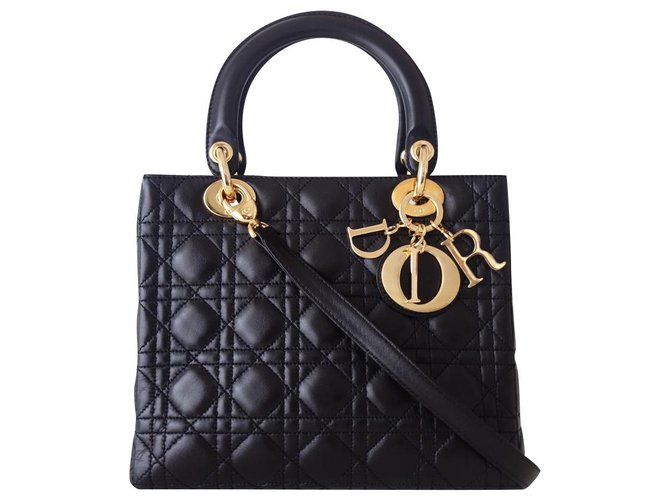 LADY DIOR SACO PRETO Couro  ref.178448