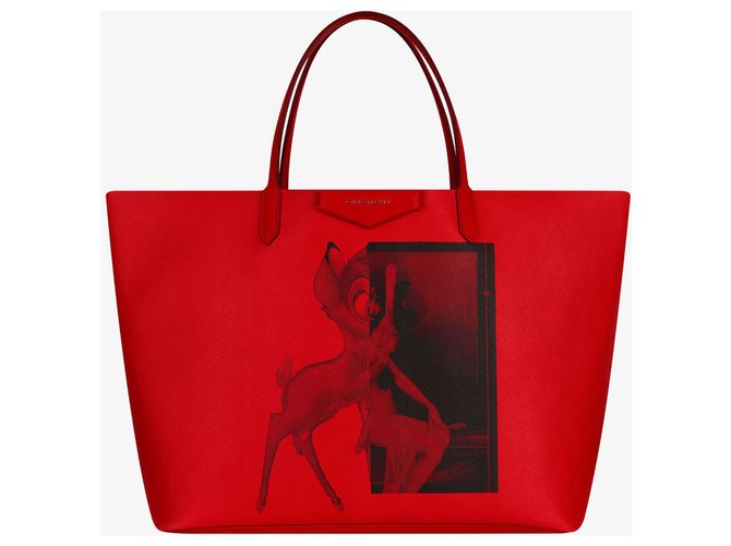 Givenchy BAMBI PRINT ANTIGONA SHOPPING BAG Red Leather  ref.178458