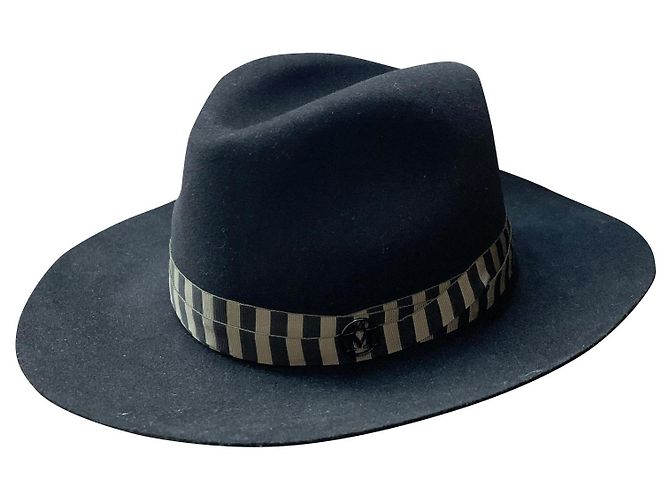 Maison Michel Henrietta Black Wool Hat Khaki