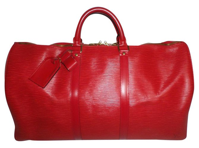 Louis Vuitton keepall Red Leather  ref.178475
