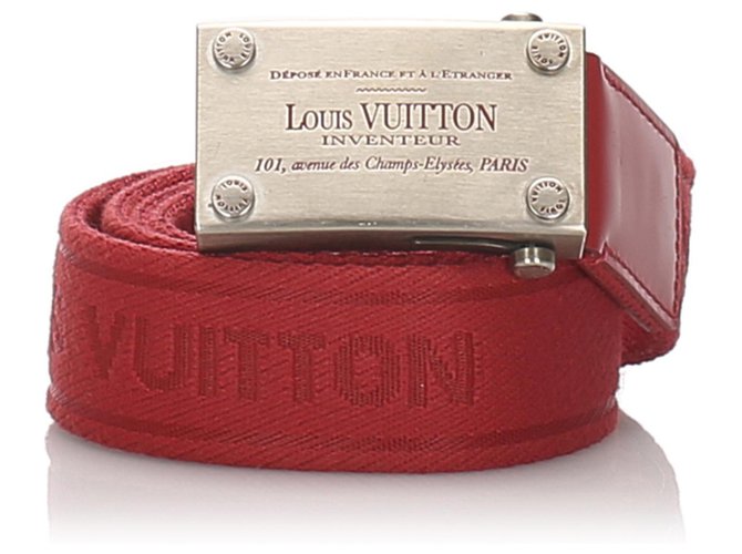 Louis Vuitton Red Bengale Inventeur Belt Silvery Cloth Metal Cloth  ref.178508 - Joli Closet
