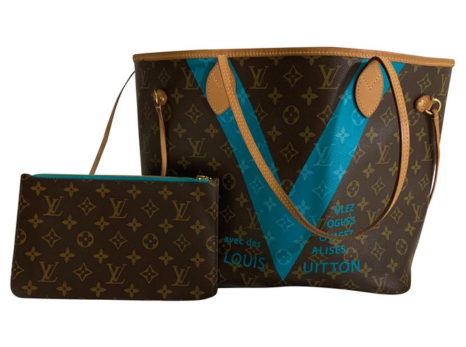 Louis Vuitton Limited Edition Neverfull GM Articles De Voyages Handbag Cuir Bleu  ref.178560