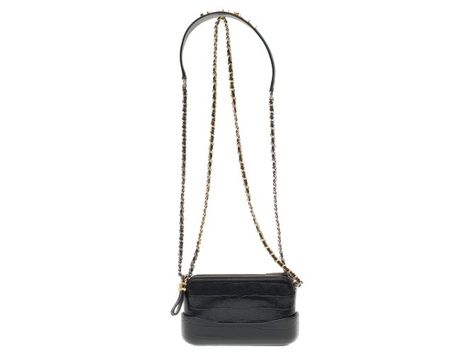 Chanel Mini Gabrielle shoulder bag in crocodile-embossed black calf leather,  new condition ref.178575 - Joli Closet
