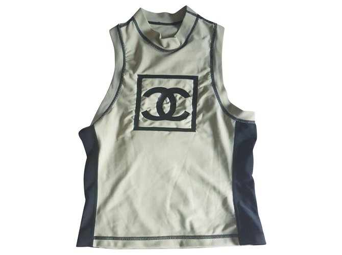 Chanel Grey Cropped Tank Top with CC Logos at 1stDibs