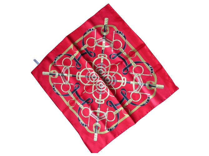 Hermès Strillone di twill di seta "sperone dorato". Rosso