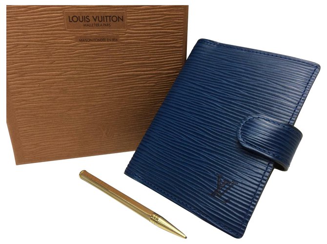 Louis Vuitton Mini Agenda Notizbuch & Druckbleistift Blau Leder