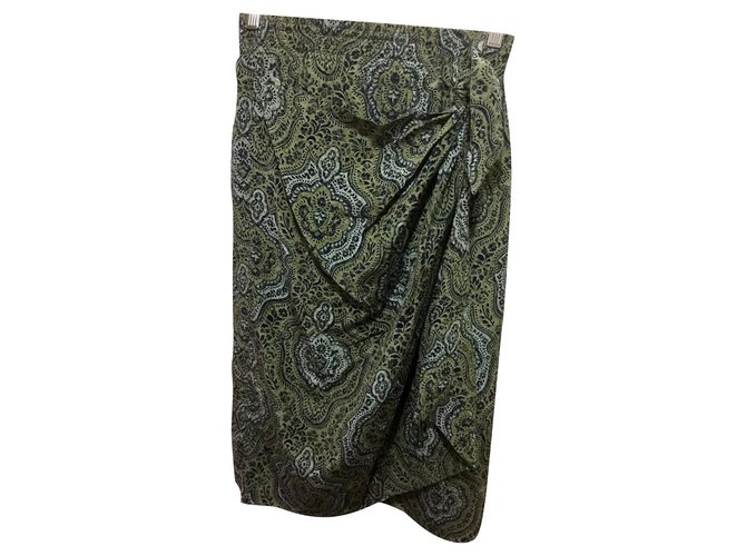 Escada Vintage wrap style skirt Green Khaki Silk  ref.178868