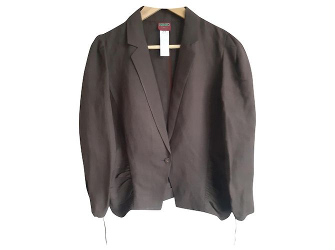 Giacca Kenzo Marrone Scuro Seta Viscosa Lino 44