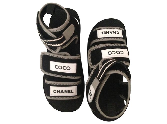 Cambon Chanel sandali Nero Bianco Di gomma