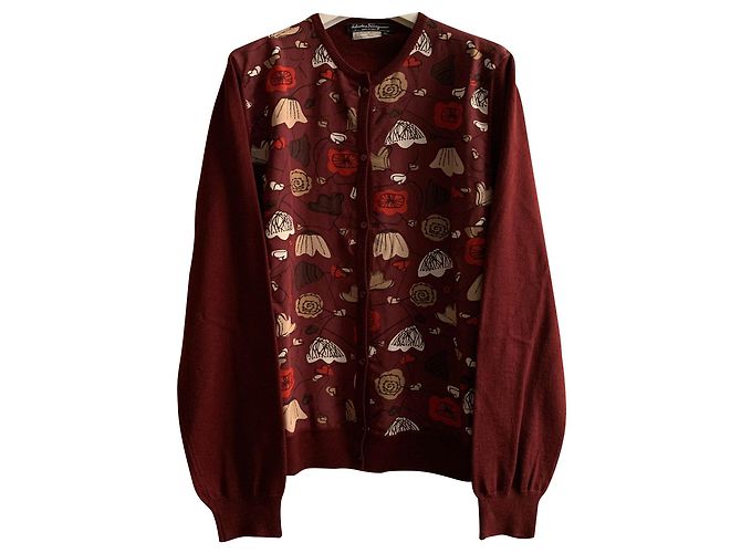 Salvatore Ferragamo Strickjacke aus burgunderfarbener Wolle Bordeaux