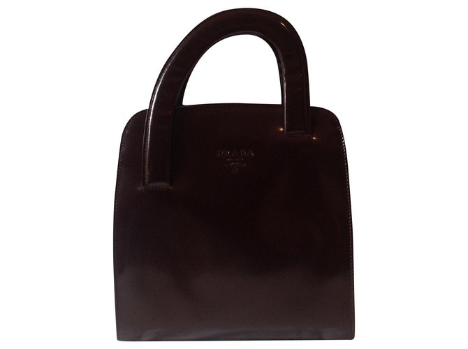 Bauletto Prada Handbag Chocolate Patent leather  ref.178951