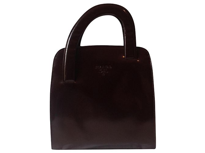 Bauletto Sac à main Prada Chocolat en cuir verni
