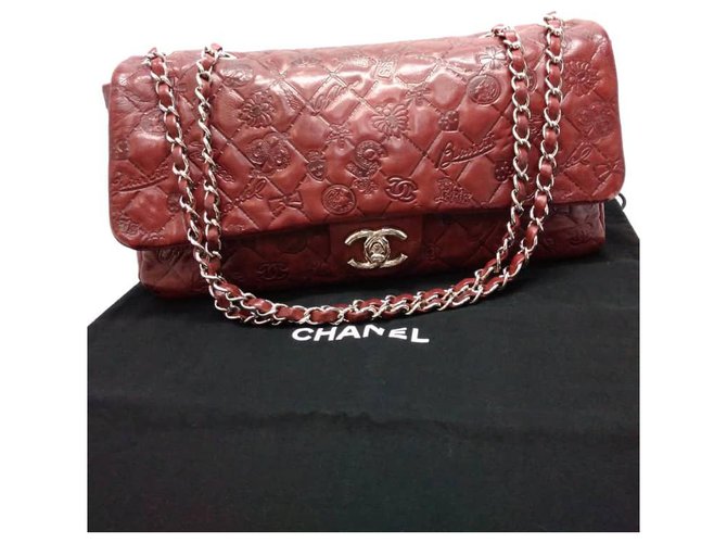 Chanel Quilted Embossed Lucky Charm Dark red Leather  ref.179032