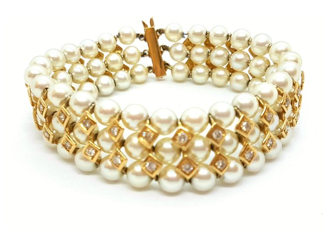 Autre Marque Perlen- und Diamantarmband Golden Gelbes Gold  ref.179033