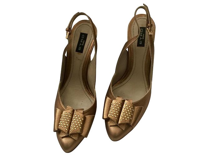 Etro Golden Leather Bow Heels